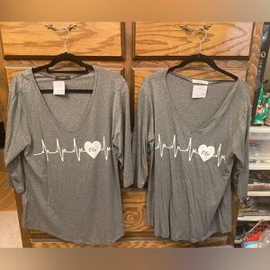 NWT 2 Gray Flamenco Heartbeat Graphic V-Neck Tops L/XL